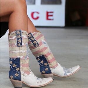 YIPPEE KI YAY BY OLD GRINGO JORIE PATRIOTIC RED WHITE BLUE LEATHER BOOTS